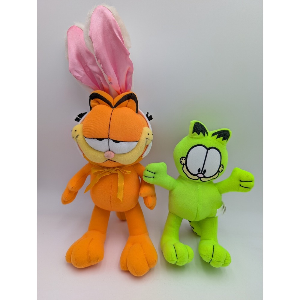 Toy Factory Garfield Plush Lot Orange Bunny Ears Green Neon Cat 2 Piece